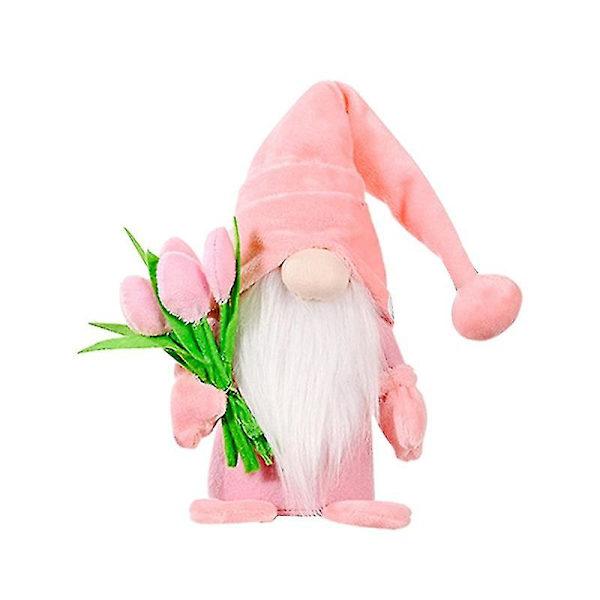 Gnome Docka Söt Långt Vitt Skägg Tyg Tulpanbukett Klassisk Svensk Ansiktslös Dockdekor För Mors Dag Rosa