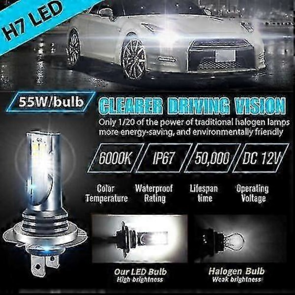 4x H7 LED frontlyspære sett fjern- og nærlys 220w 60000lm supersterk 6000k hvit yu