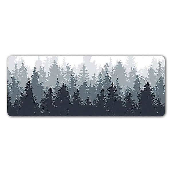 Spillemusematte skogbakgrunnsmønster musematte utvidet musematte bordmatte sklisikker gummimusematte sydd kant tynn matte (800*300*3mm) - Tre