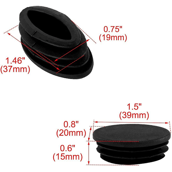 10 st Stolsbensskydd Ändstycke Benrör Insats Bord Möbelskydd Oval Plast Svart 2040mm