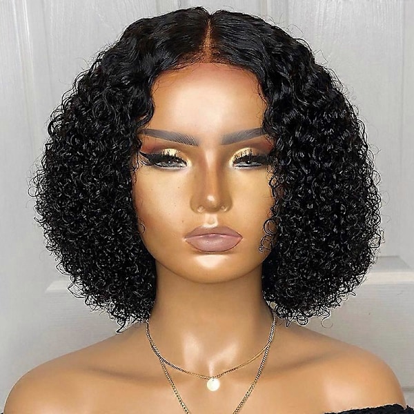 Deep Wave Kort Paryk Brasiliansk Krøllet Jomfruhår Parykker Kort Bob Krøllet Paryk Front Closure Korte Parykker Sort