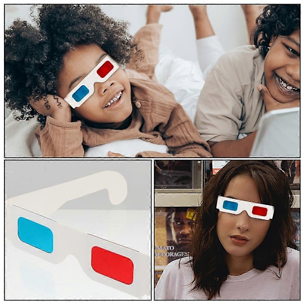 30 stk. 3D-briller i papp, universelle anaglyph-briller for film og video