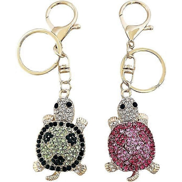 2 stk. krystal skildpadde nøglering til piger kvinder funklende rhinestone håndtaske vedhæng bilnøgle charme taske tilbehør gave