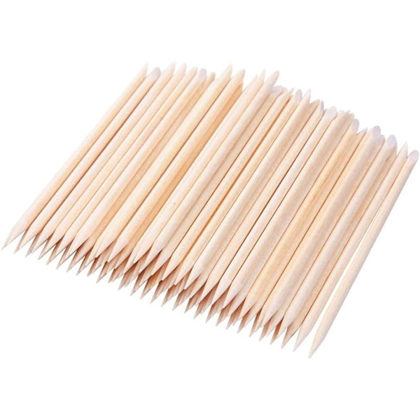 100 st Orange Träpinnar, Dubbeländad Tränagelbands-Pusher
