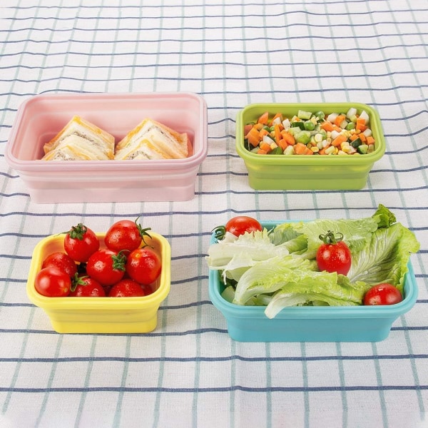 Fällbar Silikon Lunchbox 4 st (Ljus Färg o2) Fällbart Hållare