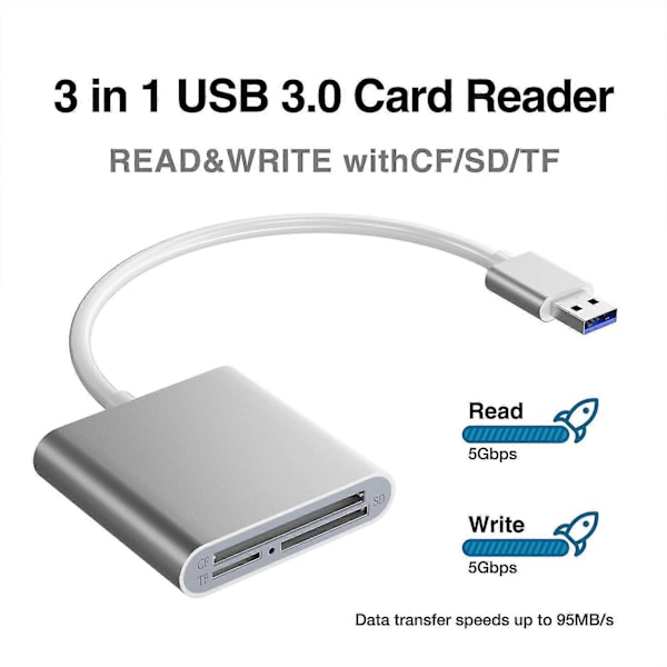 USB 3.0 til CF/SD/Storage Card 3-i-1 Kortlæser Plug-and-Play Højhastigheds Driverfri Flash Drive Disk Kortlæser Adapter