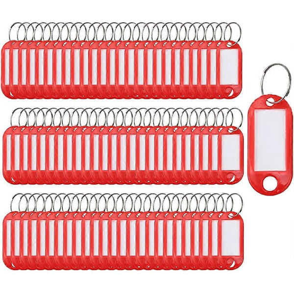 100-pack Plastnyckelbrickor med delad ring (Röd)