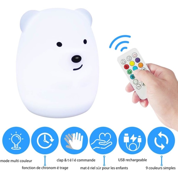 Children's Night Light Bear Night Light LED Lamp Bedroom 9 Color