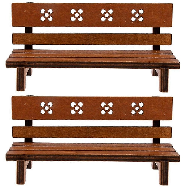2 stk. Miniatyr Hagebenker Mikro Hagebenk Mini Parkbenk for Dukkehus
