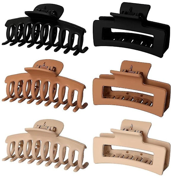 6 stk. 9 cm Medium Store Hårklyper for Tykt Hår, Stor Hårklype for Tynt Hår, Jentehårklyper, Nøytrale Hårklyper for Kvinner, Matt Firkantet