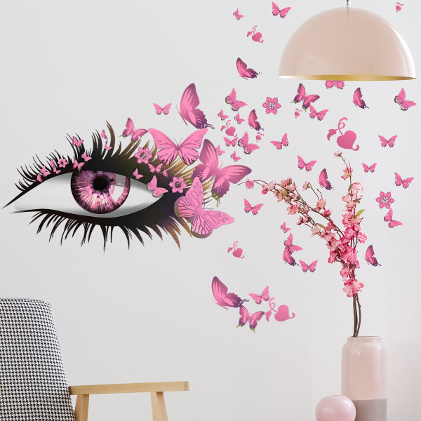Rosa ögon Ögonfransar Fjärilar Kreativt dekorativt väggklistermärke
