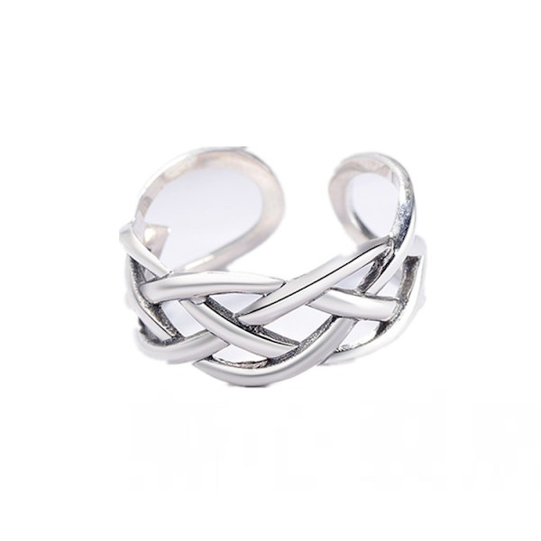 925 Sterling Hopeaa Säädettävä Sormus Punottu Vintage Antiikki Sormus