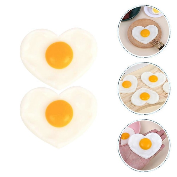 2 stk. Simulert stekt egg modell dekorasjon modell rekvisitt falske hjerteformede stekte egg rekvisitter