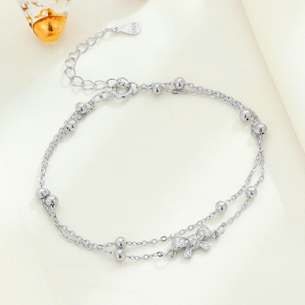 #Dobbeltlags armbånd med sløjfe, s925, specielt smykke#