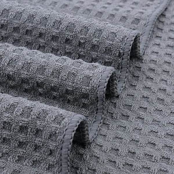 #(Grå 30x30 cm) 8 Ultra Premium Mikrofiber Køkkenhåndklæder - Hånd/Opvask - Honningkamstof#