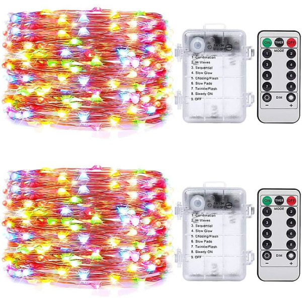 2-pack 10 meter LED-ljusslingor med 100 flerfärgade LED-lampor, Batteridriven