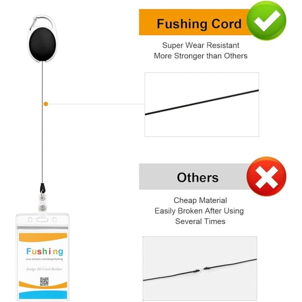 #10 stk. Trækbare nøgleringe  Robust Karabinhage Badgeholder  ID Badge Rulle med Trækbart Snorebånd#