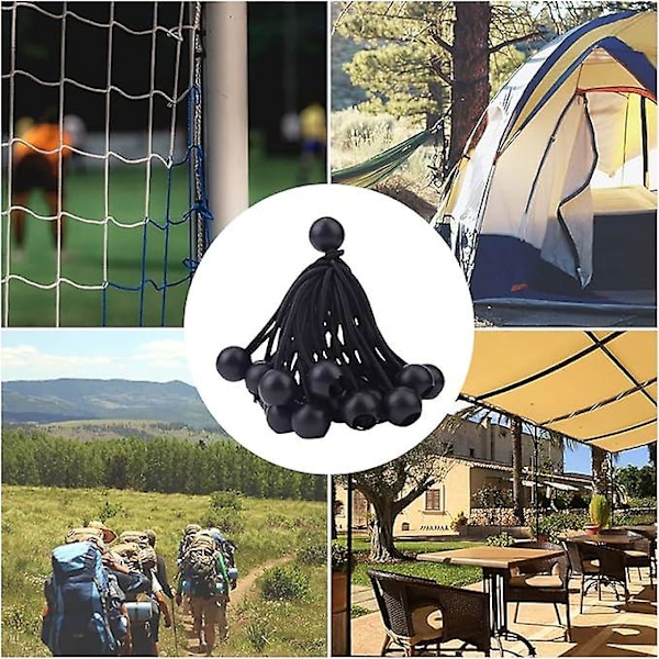 50 st Elastisk Bollspännare, Presenningsspännare för Paviljong, Camping, Tältlinor, Förlängningssele för Gardiner, 15 cm (Svart)