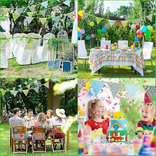 Blommig Dubbelsidig Chic Banner Girlang Vimplar Party Dekorationsmaterial grön