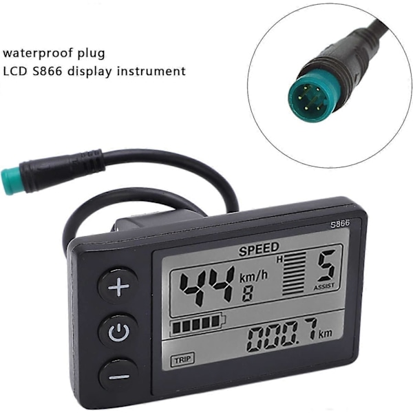 LCD Display Mätare S866 Display Mätare Kontrollpanel med Vattentät Kontakt Elektrisk Cykel LCD Display