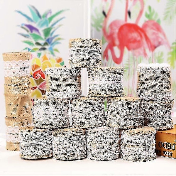 5 Rullar 2 meter Linne Rulle Jute Diy Handgjord Spets Bröllop Hantverk Linne Rulle