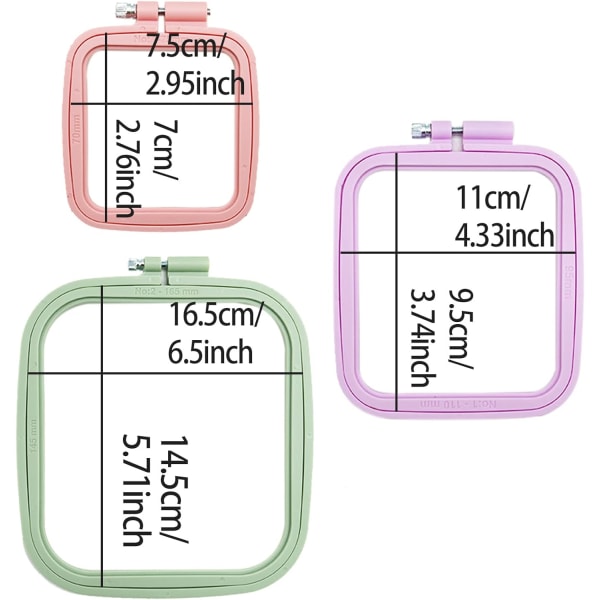 3 Pakk Rektangulære ABS Broderirammer for Korssting, Håndvennlig