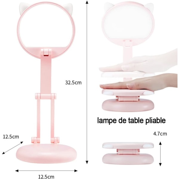 LED Lampe, Børnebordlampe, Katteøre Pink Pige Sengelampe, Bord