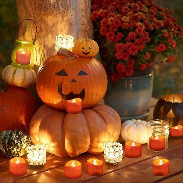 12 Pak Orange Te Lys, Batteridrevne LED Te Lys