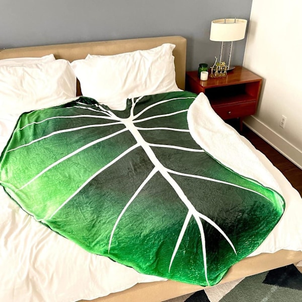 Grønt Blad Teppe Plysj Teppe Koselig Varmt Plante Kast Tepper Dekorative Sofatepper for Sofa Seng Strand, 150 * 100cm