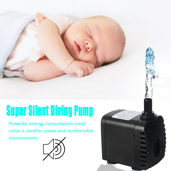 Submersibel Vattenpump, 600L/H 8W Ultraljuds-tyst Akvariumpump