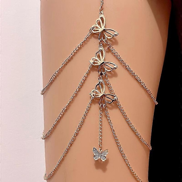 Fjäril Benkedja för Kvinnor Lårkedja Guld Ihålig Fjäril Hänge Boho Kroppskedja för Strand Sommarsemester Fest Bikini Smycken