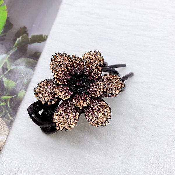 #4 stk Dobbel Blomst Hårklipp Rhinestone Hårnål Rhinestone Hårklipp Blomster Rhinestone Hårklipp for Kvinner Jente (4 Farger)#