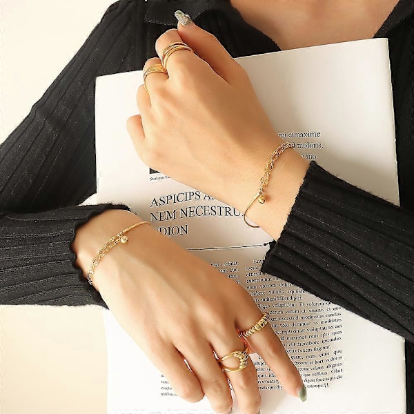 Litet stålbollshänge armband i titanstål, mångsidigt campusstil dubbelläppsarmband, guld