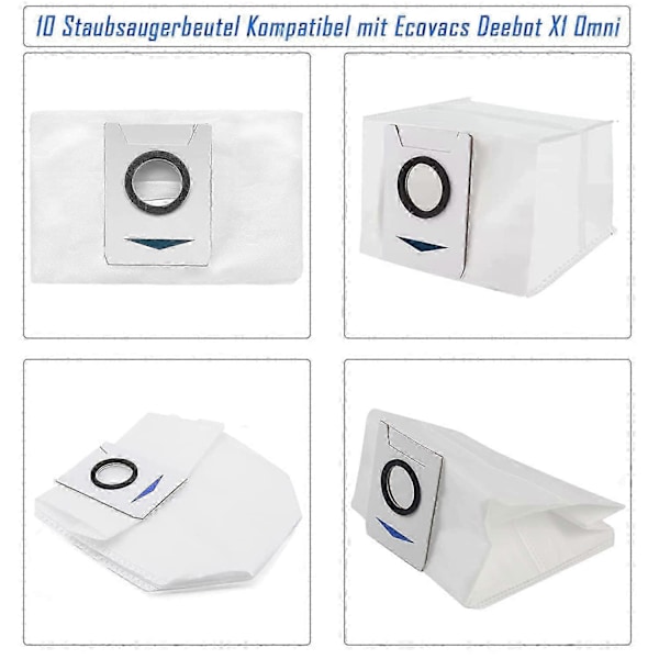 10-pakning støvsugerposer for Ecovacs Deebot X1 Omni sugstasjon for Ecovacs Deebot X1 Omni, reservedeler for
