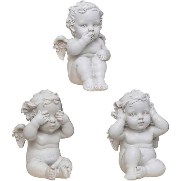 3 stk. Kloge Engel Statue Resin Se Intet Ondt Hør Intet Ondt Tal Intet Ondt