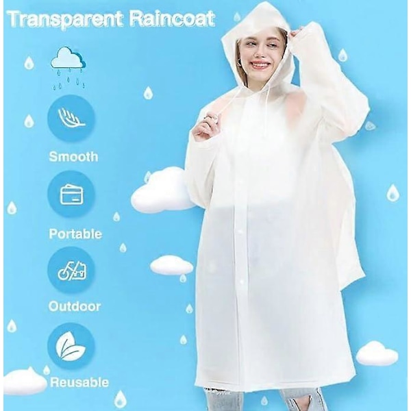 2 kpl sadetakki miehille naisille uudelleenkäytettävä, vedenpitävä sadetakki poncho läpinäkyvä sadetakki sadetakki sadesuoja