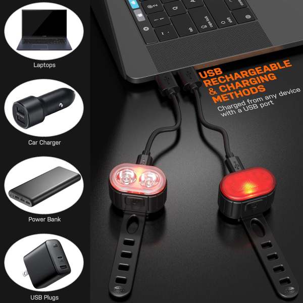Cykellys Sæt, Kraftfuldt LED Cykellys Kit, Cykellys IPX5 Vand