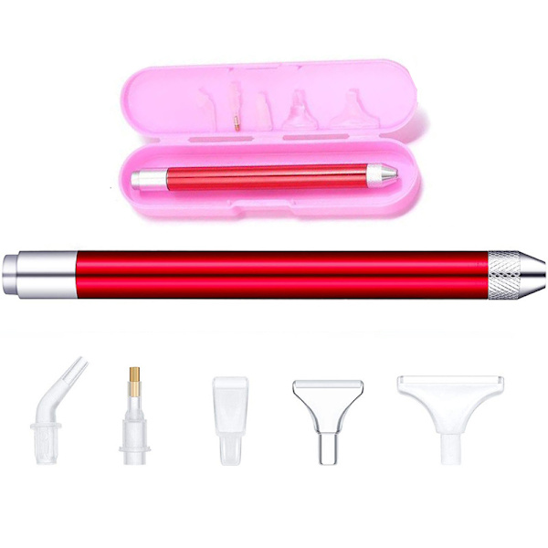 Rød DIY Diamantmaling Pen med Lys, 5D Diamantmaling LED