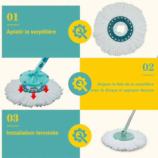 Mikrokuitumoppi Yhteensopiva Leifheit Clean Twist Disc Mop -järjestelmien kanssa, Vaihdettavat moppipäät Erittäin imukykyinen mikrokuitu Sopii kaikille lattiatyypeille - W