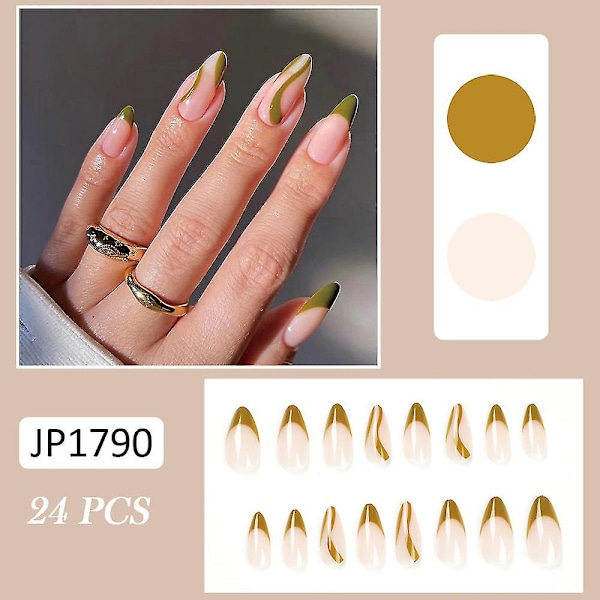 24 stk. Glansfulde falske negle, mode manicure patch falske negle