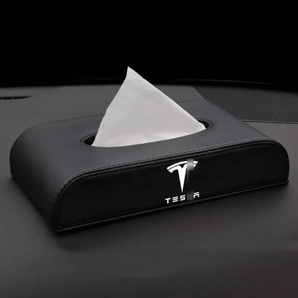 #Bil Læder Vævsæske, Sort, Servietæske til Tesla Model 3 2021#