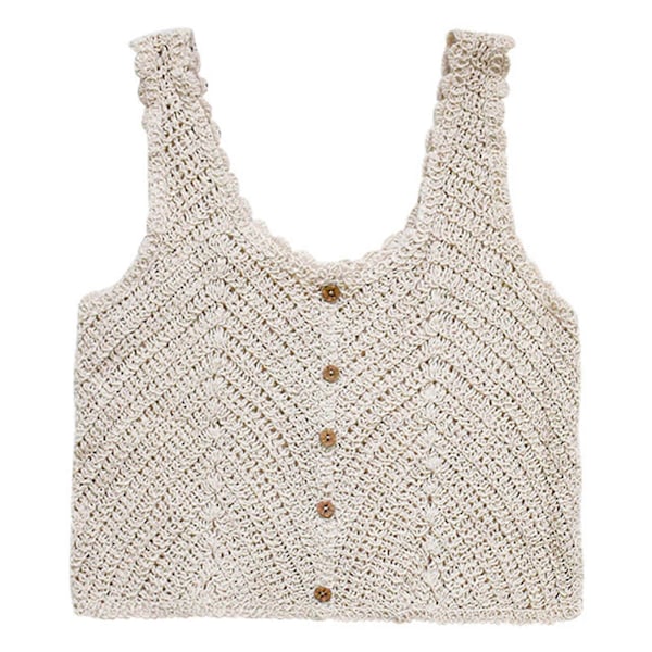 Dame Hæklet Ærmeløs Vest Veste Lavt Skåret Scoop Hals Knap Ned Crop Cardigan Hul Strikket Stribet Sweater Til Jac