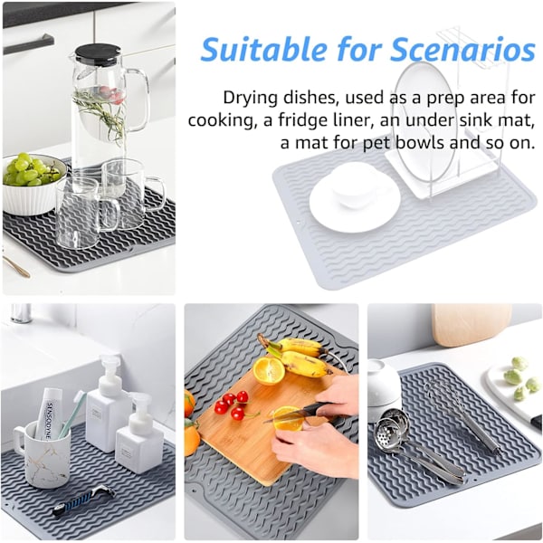 Stor Silikon Oppvaskmatte, Oppvaskstativ, Trivet, Varmebestandig