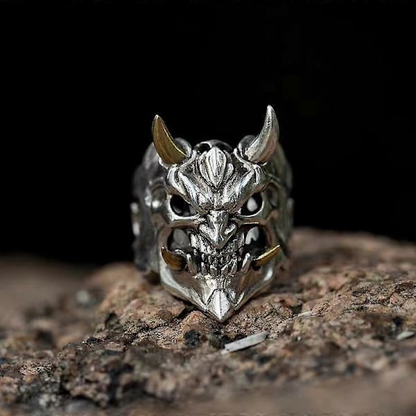 Cool Herre Vintage Gotisk Kraniering med Hugtandsdetaljer Ring Smykkegave