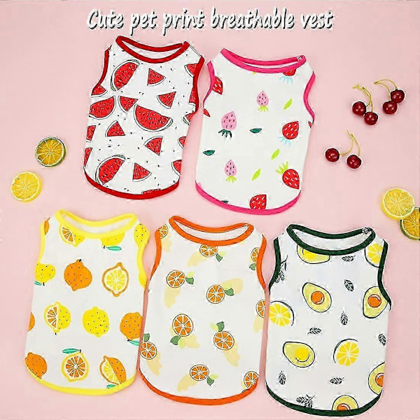 5-pack Hundtröjor Husdjur Pappa Mamma T-shirt Frukt Tryckt Söt Andningsbar Valp Tröja Sommar Mjuk Väst Kläder Mode Kläder Strandkläder för Liten D