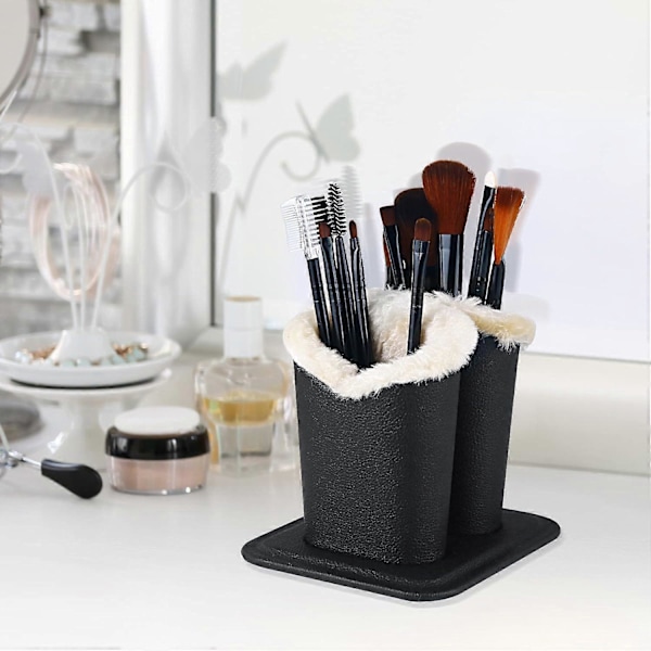 Glasögonhållare, PU Läder Glasögonhållare Ställ med Mjuk Plyschfoder - 2-pack (Svart, 1-pack, 2 Fack)
