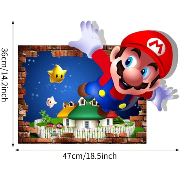 #Mario 3D veggdekor, tapet, PVC, dekorasjon, 47*36cm#