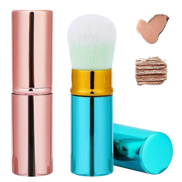 Uttrekkbar Foundationkost, 2-pakning Reise Blushkost Kabuki Kost Bærbar Pudder Foundationkost med Deksel for Rouge, Bronzer, Buffing
