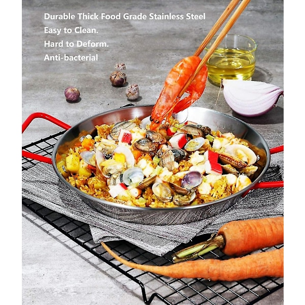 Non-stick Paellapande i rustfrit stål, paellafad 32 cm