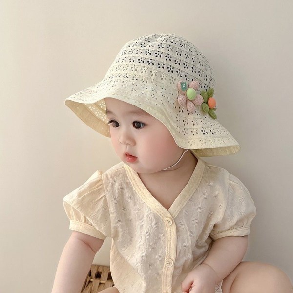 # Baby Halm Sommar Hatt Flickor Blomma Brätte Hatt Barn UV-skydd Sol Resor Strand#